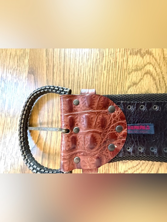 Ganni Brown Croc Embossed Genuine Leather Belt Italy Size 30/38 Western Boho main image 8